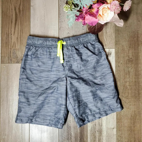Wonder Nation Size Small 6-7 Boys Swim Trunks Board Shorts EUC Gray Lime Green - Picture 1 of 9